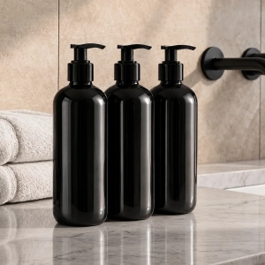 Zestaw czarnych błyszczących butelek na płyny -  500 ml 
