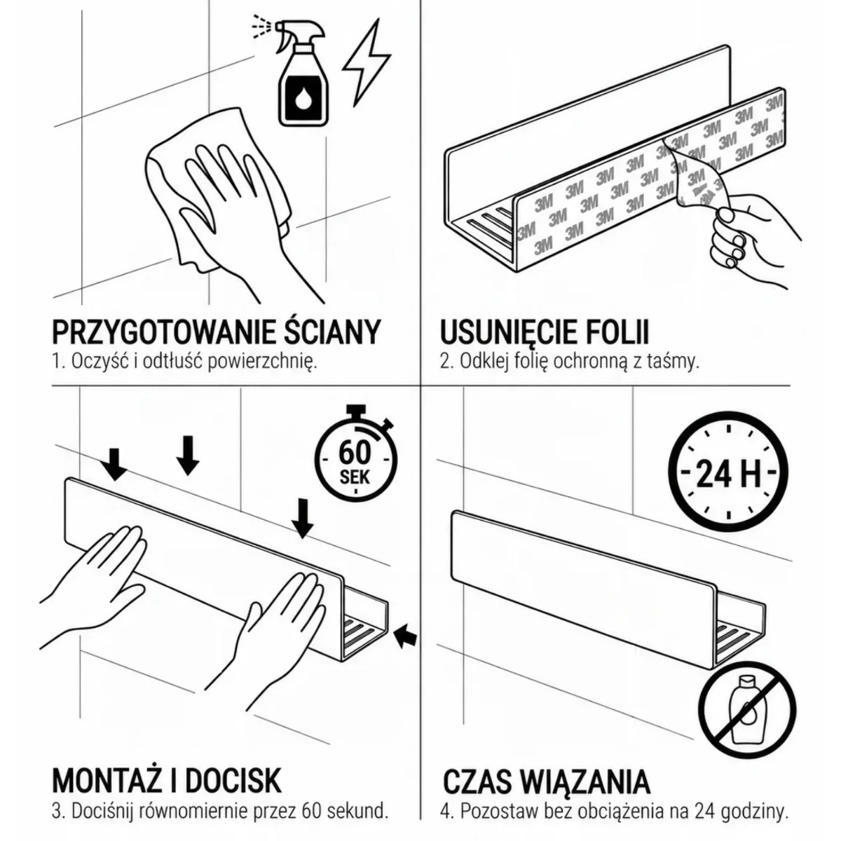 Instrukcja montażu półki NEXA LINEA na taśmę 3M VHB