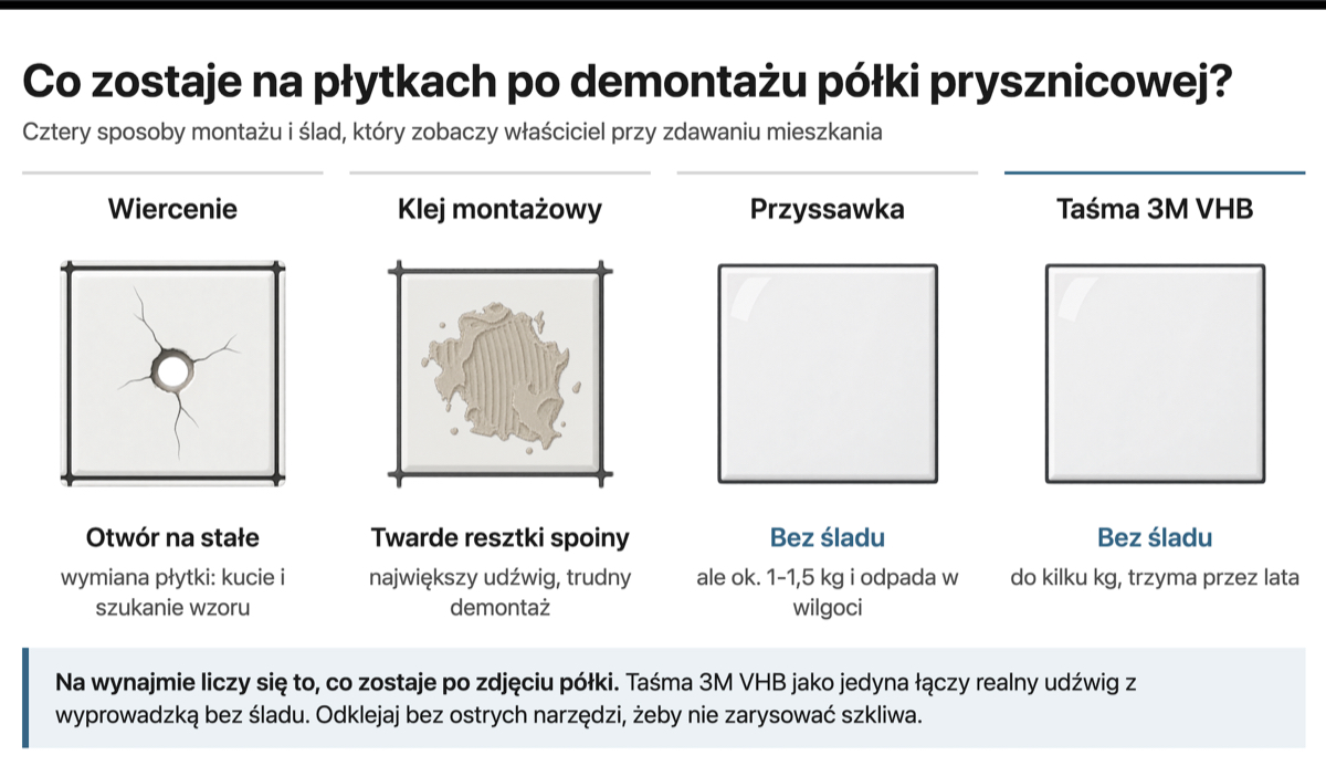 Co zostaje na płytkach po montażu półki prysznicowej?